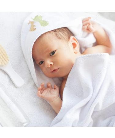 Soft White Baby Hooded Bath Towel with Elephant & Rabbit Embroidery | 100% Cotton | Perfect Baby Shower Gift | 75cm x 75cm - Buy Online on SooperMarket.com