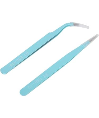 Stainless Steel Nail Art Tweezers Anti Static Straight Curved Head Accurate Manicure Picking Rhinestone Metal Accessory Pick Up Durable and Exquisite (Blue) - Buy Online on SooperMarket.com