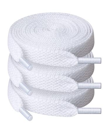 UpUGo 3 Pair Flat Shoe laces, 5/16" Wide Shoelaces for Athletic Running Sneakers Shoes Boot Strings White 54"