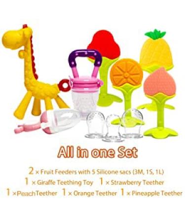 HONGTEYA Teething Toys for Babies 0-12 Months - 6 Pack BPA Free Silicone Teethers and Fruit Feeders Set (Pink) - Buy Online on SooperMarket.com