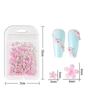 3D Flower Caviar Beads Nail Art Decals - White Pink Acrylic Charms with Pearl Beads for DIY Manicures - Buy Online on SooperMarket.com