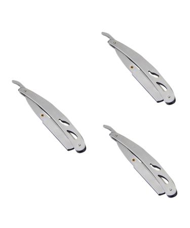 Magiclulu 3 pcs vintage razor for men men's razor holder for razor plane stainless steel inoxlm salon razor holder stainless steel vintage shaver holder handbook hair clipping