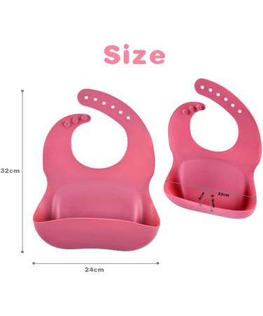 Vicloon Silicone Baby Bib 2PCS - Waterproof, Adjustable Feeding Bibs with Food Catcher Pocket - Pink-Yellow, Unisex Toddler Bibs - Buy Online on SooperMarket.com