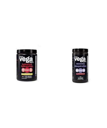 Vega Sport Hydration Electrolyte Powder Lemon Lime Vegan Hydrator 168g & Sport Post-Workout Recovery Accelerator Apple Berry Vegan Non Dairy Gluten Free BCAAs 540g