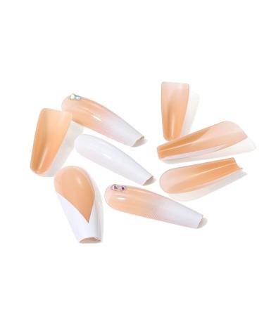 Handcess White Gradient Coffin French False Nails | Shiny Long Press-On Ballerina Acrylic Nails - 24PCS for Women & Girls - Buy Online on SooperMarket.com