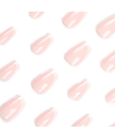 Medium Press on Nails - 24 Pcs Square False Nails with Glossy White French Tips | Stick on Acrylic Nail Designs for Women - International Shipping Available - Buy Online on SooperMarket.com
