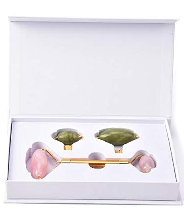 Jade Rose Quartz Roller Kit | 3 Changeable Heads Facial Roller for Glowing Skin - Shop Internationally - Buy Online on SooperMarket.com