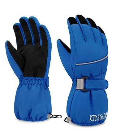 Sarfel Kids Snow Gloves Toddler Waterproof Gloves Boys Ski Gloves Girls Winter Gloves Kids Gloves Winter Waterproof Gloves 7-10 Years Royal Blue