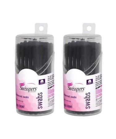Swisspers Premium Products - Charcoal Swabs With Dark Black Color 100% Cotton Tips 50 Count - 2 Pack. For Makeup Beauty Touchups Cosmetics Removal Or Applicators For Makeup Application. (Include
