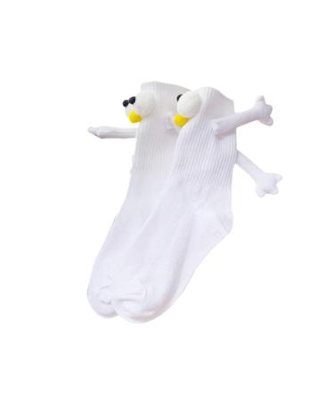 Novelty Magnetic Suction 3D Doll Couple Socks Funny Couple Holding Hands Socks Cotton Breathable Socks for Couples 1 pair White