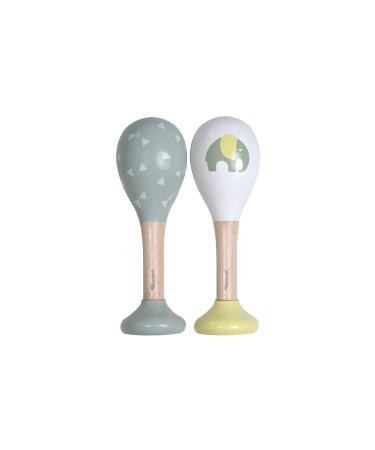 Kindsgut rattles out of wood 2 set music instrument for babies and small children ideal for on the go subtle colors and high quality elephant and triangles