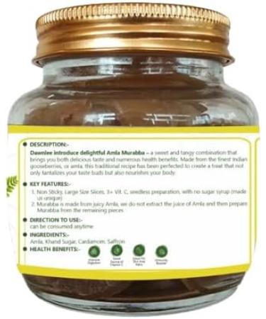 Dawn Lee Amla Slice - Murabba - Pure Homemade - Natural Tasty- For Cravings- Traditional- Non Sticky And Seedless - 3X Vitamin C - Marmalade like Jam - Refined Sugar Free- 200 GM - Buy Online on SooperMarket.com