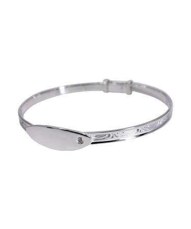 Sincerelyforyou - First Christmas Girls Baby Bangle Cubic Zirconia ID Adjustable Sterling Silver Bracelet Christening Christmas Baby Gifts Keepsake