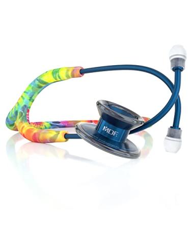 MDF Instruments Tie Dye MD One Epoch Stethoscope Lightweight Titanium Adult Dual Head Free-Parts-for-Life Tie Dye Tube Titanium Blue Capridium Chestpiece-Headset MDF777TTDCD