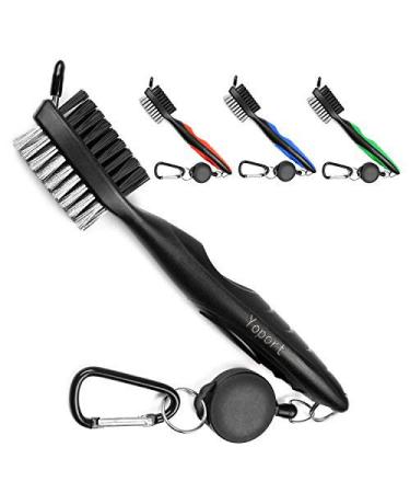 Yoport Golf Club Brush and Club Groove Cleaner 2 Ft Retractable Zip-line Aluminum Carabiner, Lightweight and Stylish, Ergonomic Design, Easily Attaches to Golf Bag Black+black