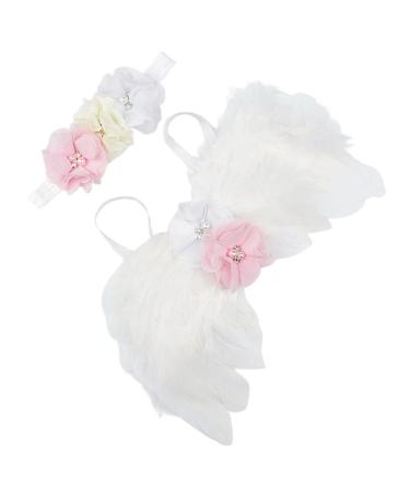 OCDSLYGB Newborn Baby Photography Prop White Angel Feather Wing with Headband Baby Bunny Outfit Photo Props for 0-12 Months Babies Newborn Unisex Boys Girls