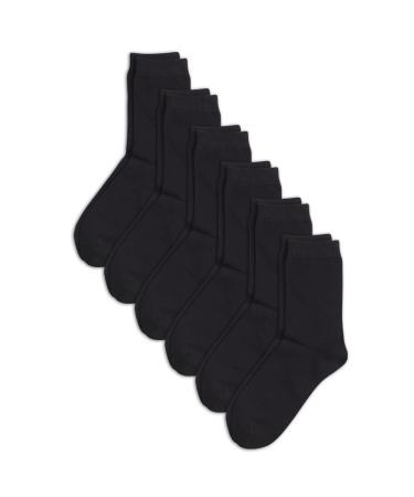 COTTON DAY Unisex Little Kids Youth Boys Girls Soft Cotton Crew Dress Socks Seamless Toe Black White Navy 6 Pack Plain Black 6-8 Years