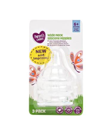 Baby Bottle Nipples Parent's Choice Wide Neck Silicone Nipples 6+ Months 3 Pack 1 Count