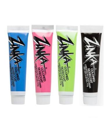 Zinka Colored Sunblock Zinc Waterproof Nosecoat 4 Pack Bundle .6oz Tube - Blue/Pink/Green/Black