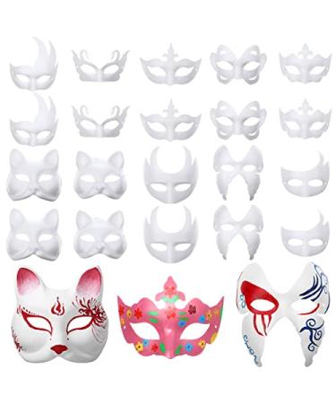 50 Pcs DIY Unpainted Masquerade Mask Paper Mache Mask DIY Full Face Mask White Craft Mask Blank Mask Cat Mask to Decorate for Art Party Opera Masquerade Cosplay Dance Halloween Christmas 10 Styles
