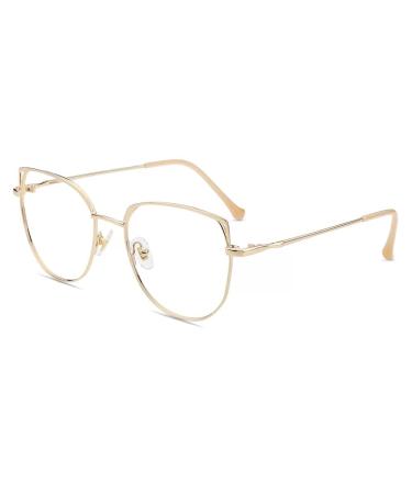 Firmoo Blue Light Blocking Reading Glasses for Women Computer Reader for Phone Screens Gold 0.0x