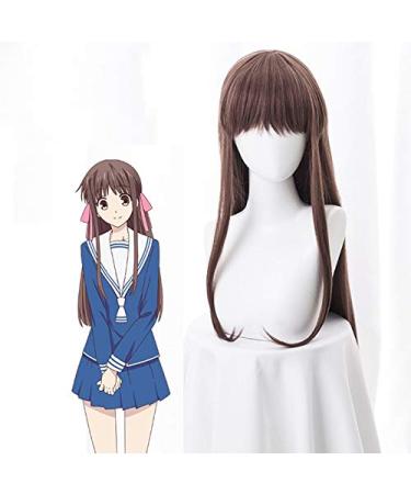 Tohru Cosplay Wig 2019 FRUITS BASKET Halloween Anime Long Brown Straight Hair Fringe Bangs+Hairnet