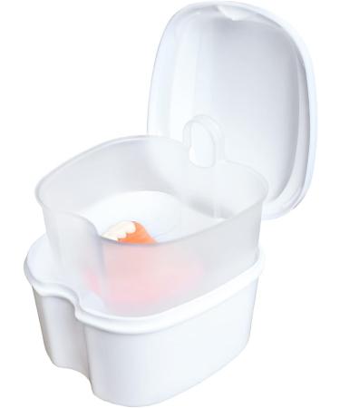 Denture Case Orthodontic Dental Retainer Box False Teeth Storage Container Dentures Container with Filter for Home & Travel White