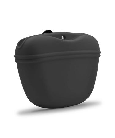 AUDWUD- Silicone Dog Treat Pouch - Clip on Portable Training Container - Convenient Magnetic Buckle Closing and Waist Clip - BPA Free 1 Pack Dark grey