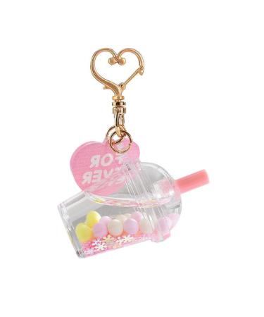 Buddha Bubbles Boba Liquid Filled Keychain with Charm & Heart Clasp Large Cup Measures 2 1/3" Light Pink Large