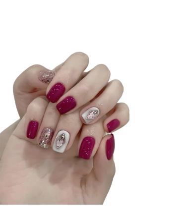 Wearing nail art nail patches for autumn and winter appearing white and purple with pearl gloss The nail patches are detachable (Color : B Size : Gold plated sealant glue version) 1 count (Pack of 1) B