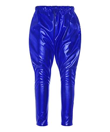 FEESHOW Kids Girls Boys Metallic Harem Dance Pants for Modern Hip Hop Sports Gymnastic Workout Dancewear Navy Blue 15-16 Years