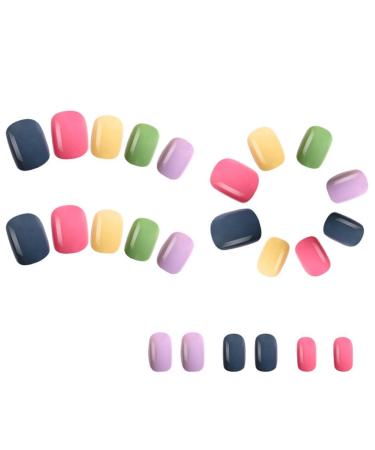 Closer 1Set Rainbow Jumping Colours False Nails Wearable Press on Nails Full Cover Nail Tips
