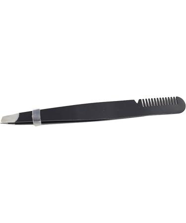 Multi-Purpose Stainless Steel Eyebrow Tweezers - Ergonomic Precise Slanted Tip & Comb - Black - Buy Online on SooperMarket.com