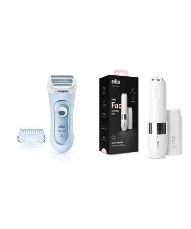 Braun Silk- pil Lady Shaver women's razor electric 3-in-1 electrical razor trimmer and peeling system Wet & Dry 5160 blue & face mini hair remover for women FS1000 white blue bundle silk- pil + mini razorBundle with face mini-hair remover