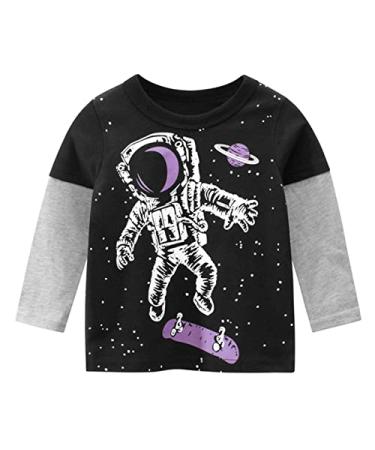 Kids Plain Shirt Toddler Kids Baby Boys Girls Galaxy Spaceman Print Long Sleeve Crewneck T Shirts Kids Black 4-5T