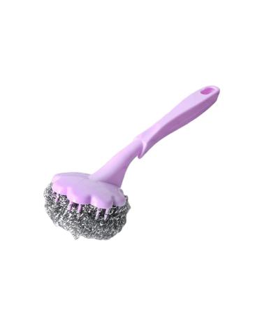 kesurpae ABS Steel Wire Cleaning Brush Portable Long Handle Washable Reusable Household Kitchen Cooking Bench Plate Brushes Purple