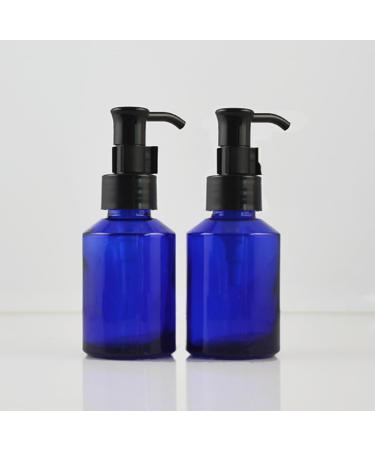 MZUU 2PCS 60ML/2OZ Empty Refillable Blue Glass Pump Bottles with Pump Vial Cosmetic Jar Cleansing Oil Emulsion Essence Cream Lotion Essential Oil Pump Dispenser - Buy Online on SooperMarket.com