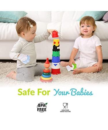 Liname 2 Pack Teething Mitten with Soothing Toy - Crinkle Sound and Textured Silicone - Blue - Buy Online on SooperMarket.com