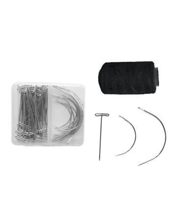 Wig Making Pins Needles Thread Set, 70pcs Wig T Pins and C Curved Hair Weave Needle with Black Thread for DIY Sewing Hair Weave Extensions, Blocking Knitting, Modelling and Crafts