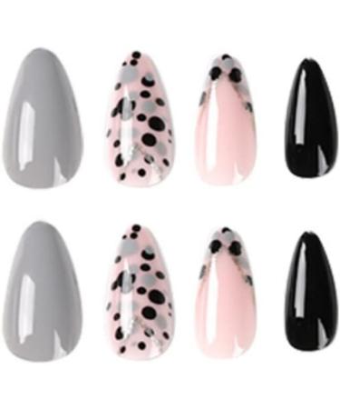 24 Pcs Animal Print Stiletto False Nails - Short Grey French Glitter Almond Nails with Nail Glue - Women's Nail Art Kit - Buy Online on SooperMarket.com