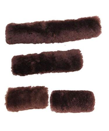 Merauno Sheepskin Horse Noseband Cover Lambskin Halter Set 1x Neck saver 1x Nose Protector 2x Cheek pieces Brown