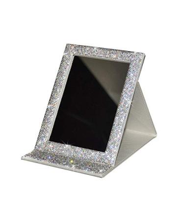 Bestbling Bling Portable Mirror Folding Travel Vanity Mirror with Desktop Standing Makeup Mirror for Cosmetics Beauty (Silver)