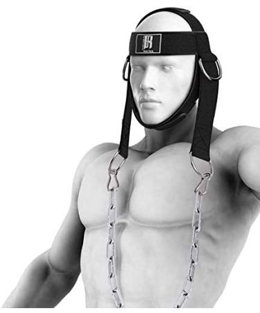 RIMSports Neck Harness for Weight Training - Neck Exercise Equipment for Neck Workout, Resistance Training and Weight Lifting - Adjustable Heavy Duty Head Harness with Steel Chain and Double D Rings Black