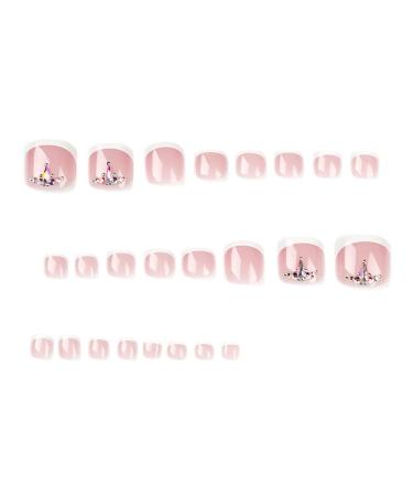 Pink Short Square Fake Toenails with Rhinestones - 24Pcs French False Toenails for Women & Girls - Buy Online on SooperMarket.com