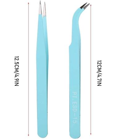 Stainless Steel Nail Art Tweezers Anti Static Straight Curved Head Accurate Manicure Picking Rhinestone Metal Accessory Pick Up Durable and Exquisite (Blue) - Buy Online on SooperMarket.com