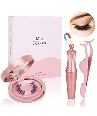 Magnetic Eyelashes with Eyeliner - Magnetic Eyeliner and Magnetic Eyelash Kit - Eyelashes With Natural Look - Comes With Applicator - No Glue Needed (Diamond-5)