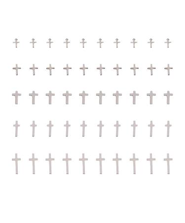 50Pcs Silver Cross Series 3D Nail Art Charms Accessories Jesus Metal Rivet Christian Cross Gems Nail Art Jewels Decal for Girls Fingernails & Toenails Decorations Tips