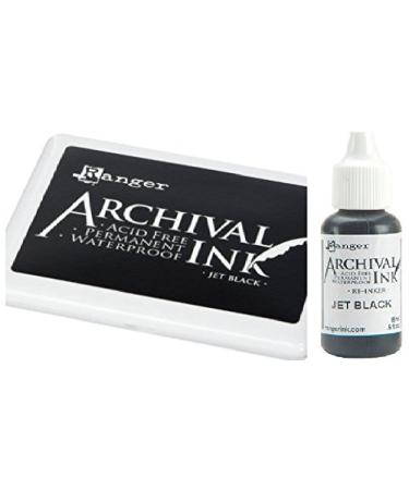 Ranger Archival Jet Black Permanent Dye Ink Stamp Pad & Re-Inker Refill