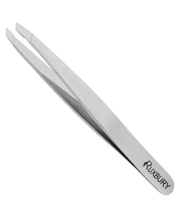 Ruxbury Tweezers Professional Slanted Tweezer for Facial Hair Women & Men Stainless Steel Silver Color Precision Tweezers for Ingrown Hair Tweezers with Blister Packaging 1 Pcs
