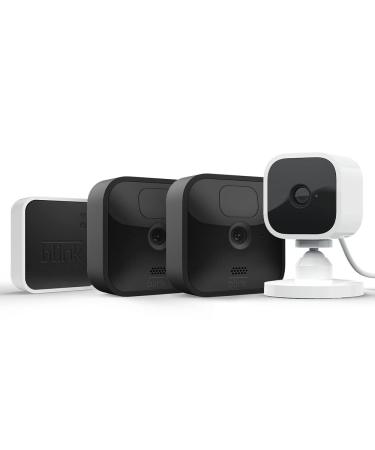 Blink Outdoor weather-resistant HD monitoring camera 2 camera + blink mini smart plug-in monitoring camera for inside 1 camera |Works with Alexa System with 2 cameras + mini camera